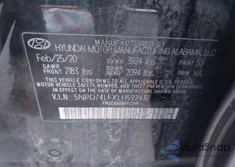 2020 Hyundai Elantra Se z USA, uszkodzony, nr VIN 5NPD74LFXLH592437